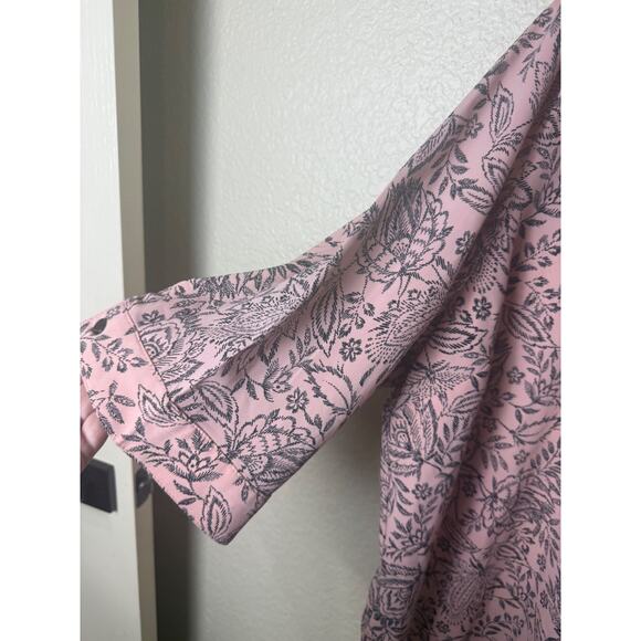 Catherines Pink Black Floral Popover Blouse Collared 3/4 Sleeve 3X Plus Petite - Picture 3 of 7